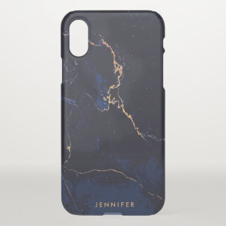 Navy Blue Golden Marble iPhone X Case