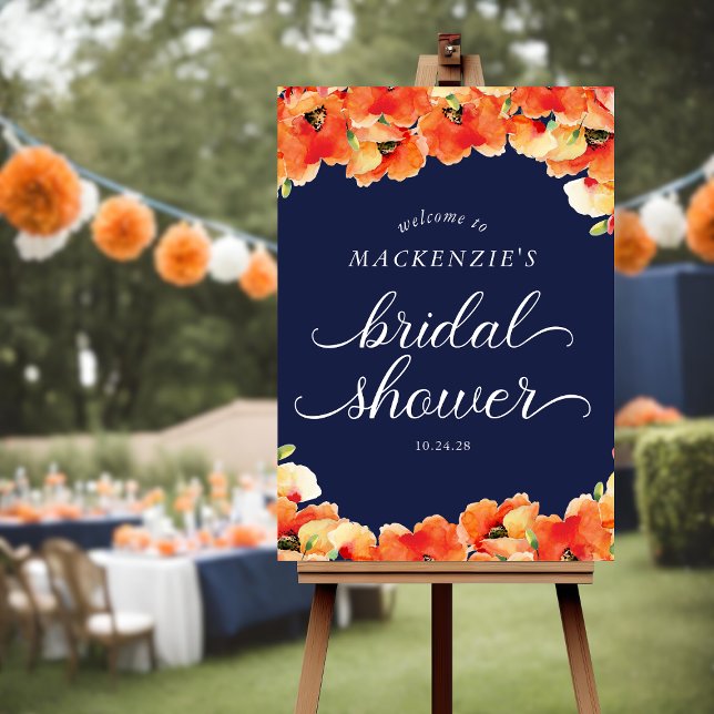 Navy Blue Golden Poppy Bridal Shower Welcome Foam Board (Navy Blue Golden Poppy Bridal Shower Welcome Foam Board)