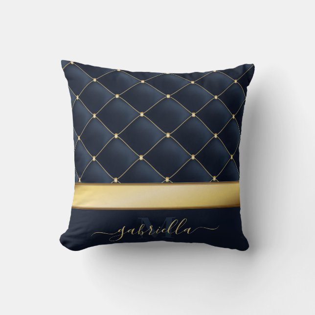 Navy Blue Golden  Throw Pillow (Front)