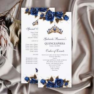 Navy Blue Golden Tiara Roses Quinceañera Program