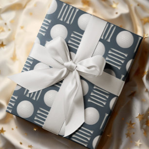 Navy Blue Golf Ball and Tee Gift Wrapping Paper