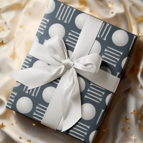 Navy Blue Golf Ball and Tee Gift  Wrapping Paper