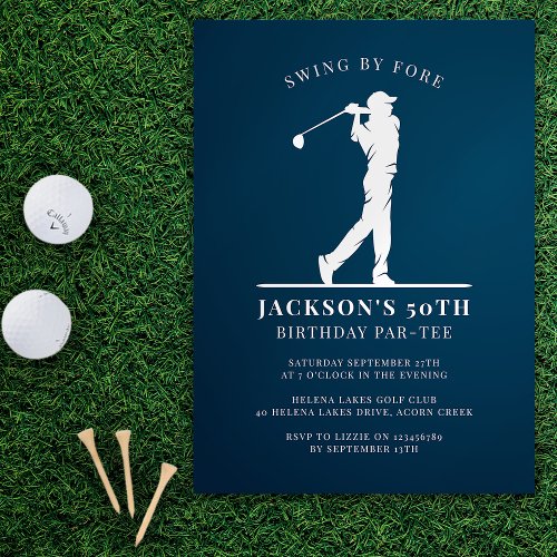 Navy Blue Golf Birthday Par_tee Invitation