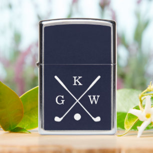 Navy Blue Golf Clubs Monogram Zippo Lighter