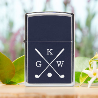 Navy Blue Golf Clubs Monogram Zippo Lighter