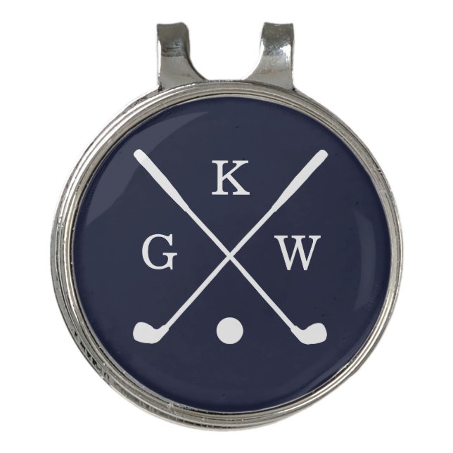 Navy Blue Golf Clubs Monogrammed Golf Hat Clip (Front)