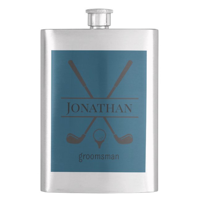 Navy Blue Golf Clubs Personalized Bachelor Party   Flask (Front)