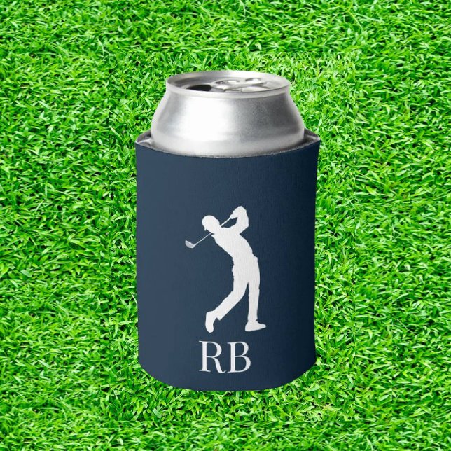Navy Blue Golfer Monogram  Can Cooler (Tee-rific Treasures for the Dad Who Swings!)