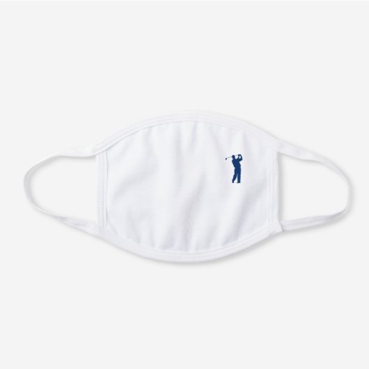 Navy Blue Golfer Silhouette White Cotton Face Mask (Front)