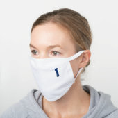 Navy Blue Golfer Silhouette White Cotton Face Mask (Angled)