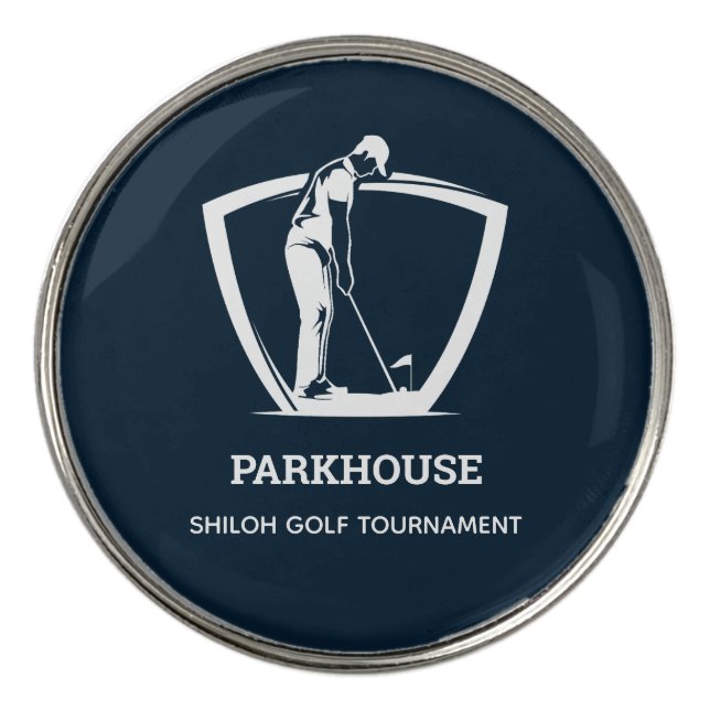 Navy Blue Golfers Name Tournament Golf Ball Marker (Front)
