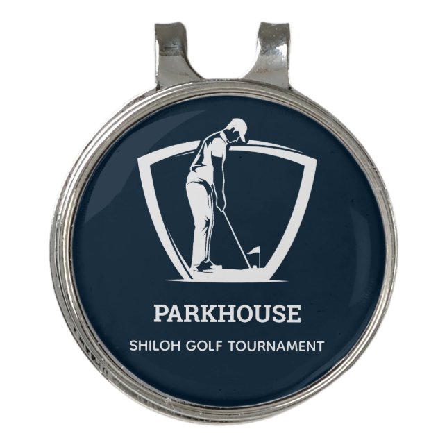 Navy Blue Golfers Name Tournament Golf Hat Clip (Front)