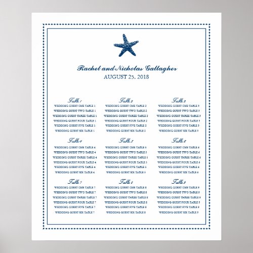 Navy Blue Graceful Starfish 20 x 24 Seating Chart