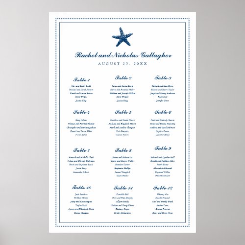 Navy Blue Graceful Starfish 24 x 36 Seating Chart