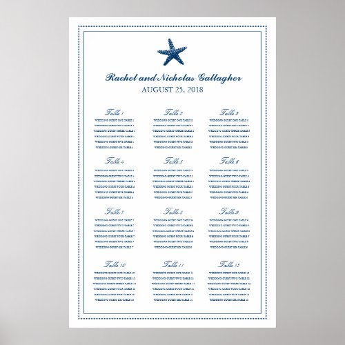 Navy Blue Graceful Starfish 24 x 36 Seating Chart