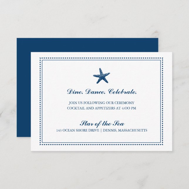 Navy Blue Graceful Starfish Wedding Details Invitation (Front/Back)