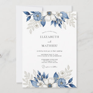 Navy Blue Graceful Winter Wedding Invitation