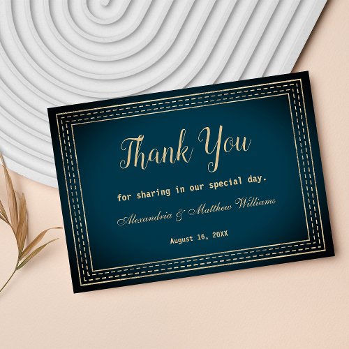 Navy blue gradient gold dashed line Thank You Postcard