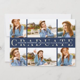 Navy Blue Graduate 6 Photo Collage Graduation Announcement