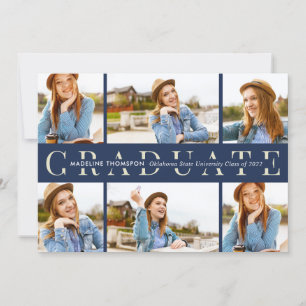 Navy Blue Graduate 6 Photo Collage Graduation Invitation