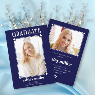 Navy blue GRADUATE Class Of 2026 graduation   Invitation