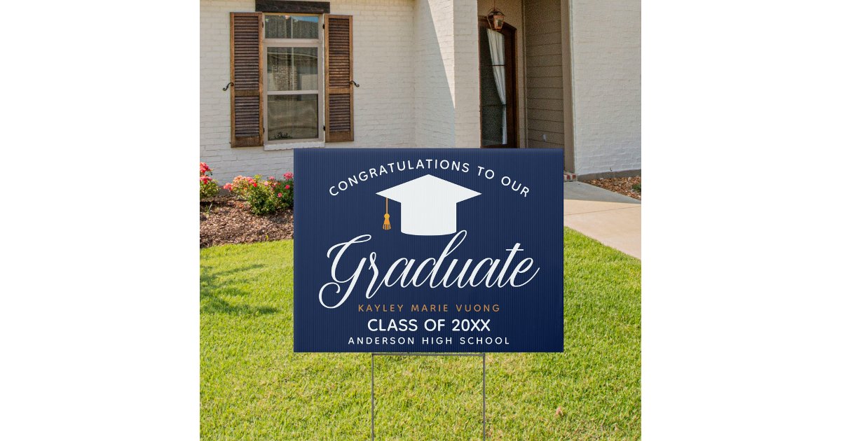 Navy Blue Graduate Custom 2026 Graduation Yard Sign | Zazzle