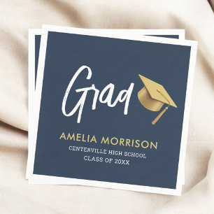 Navy Blue Graduate Gold Cap Graduation Napkins