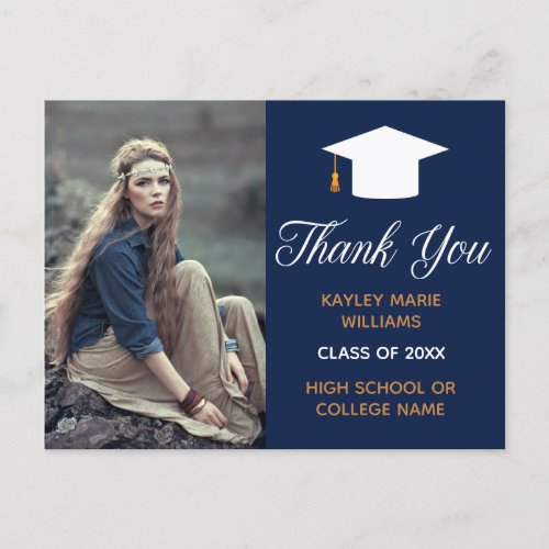 Navy Blue Graduate Photo 2024 Graduation Thank You Postcard