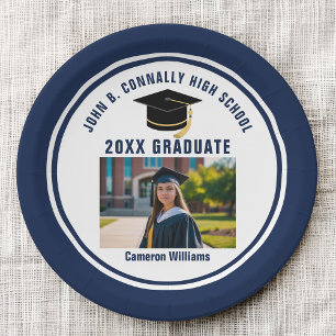 Navy Blue Graduate Photo 2026 Graduation Party Paper Plates
