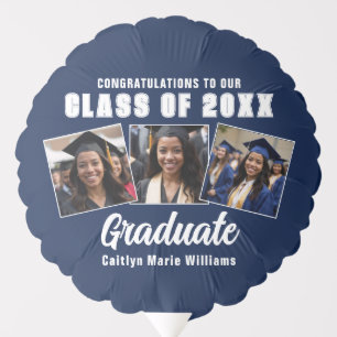 Navy Blue Graduate Photo Collage Graduation Party Balloon
