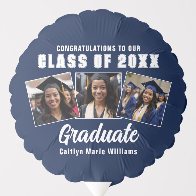 Navy Blue Graduate Photo Collage Graduation Party Balloon (Front)