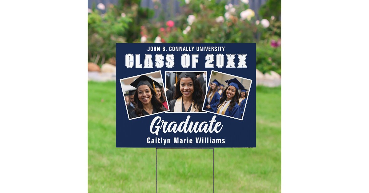 Navy Blue Graduate Photo Collage Graduation Yard Sign | Zazzle