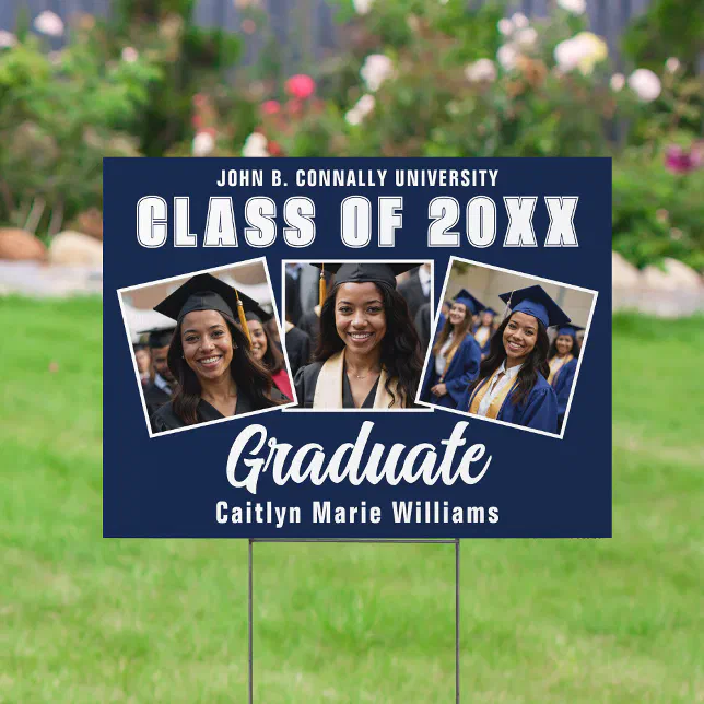 Navy Blue Graduate Photo Collage Graduation Yard Sign | Zazzle