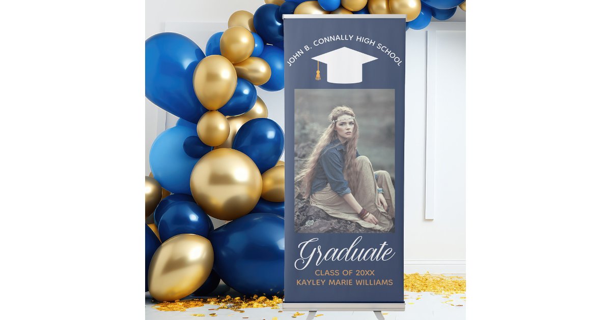 Navy Blue Graduate Photo Modern Graduation Party Retractable Banner ...