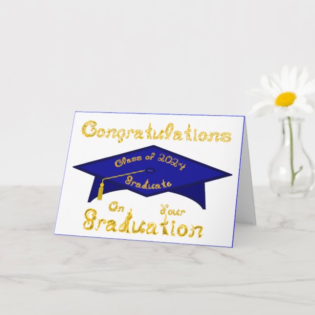 Navy Blue Graduation Cap Graduate Class 2024 Hat / Card (Small Plant)