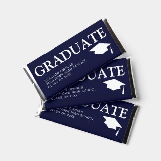 Navy Blue Graduation Cap Name School Thank You Hershey Bar Favors