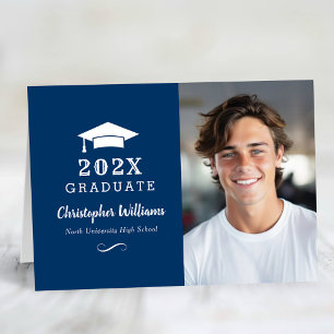 Navy Blue Graduation Cap Photo 2026 Letterpress Thank You Card