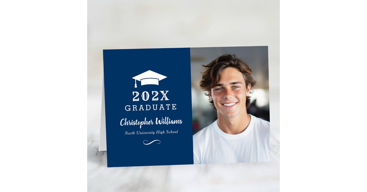 Navy Blue Graduation Cap Photo 2026 Thank You Card | Zazzle