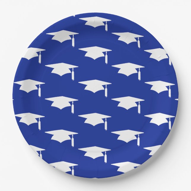 Navy Blue Graduation Caps Pattern - Graduation Paper Plates (Front)