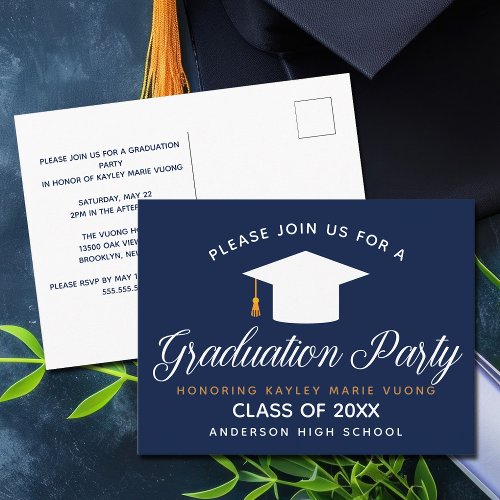 Navy Blue Graduation Chic Modern 2024 Custom Party Postcard