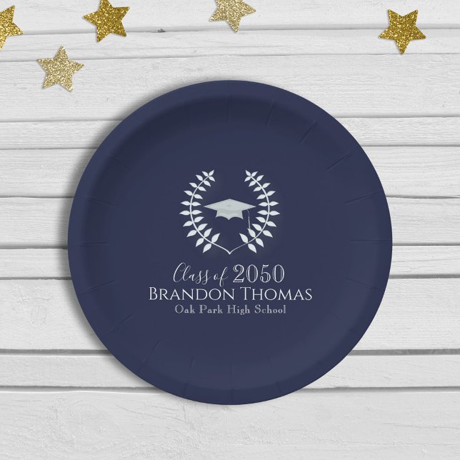 Navy Blue Graduation Classic Custom Paper Plates (Creator Uploaded)