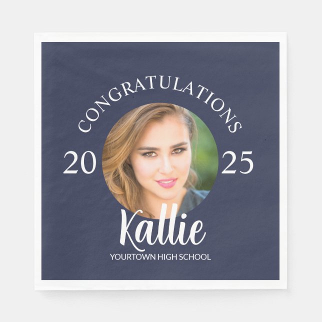 Navy Blue Graduation Congratulations Photo Napkins (Front)