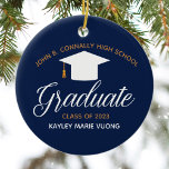 Navy Blue Graduation Custom Graduate Christmas Ceramic Ornament<br><div class="desc">This chic navy blue and gold custom senior graduation Christmas ornament gift features elegant white typography under a high school or college name for the class of 2024. Customize with your graduating year under the lovely calligraphy for a great personalized graduate present.</div>