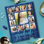 Navy Blue Graduation K–12 13 Photo Collage Script Jigsaw Puzzle<br><div class="desc">Be proud, rejoice and showcase this milestone of your favorite grad. Create this girly, stunning, simple, modern, personalized high school graduation K – 12 photo collage jigsaw puzzle for a keepsake you’ll always treasure. A fun, elegant visual of aqua turquoise blue glitter script typography, along with her name, class year,...</div>