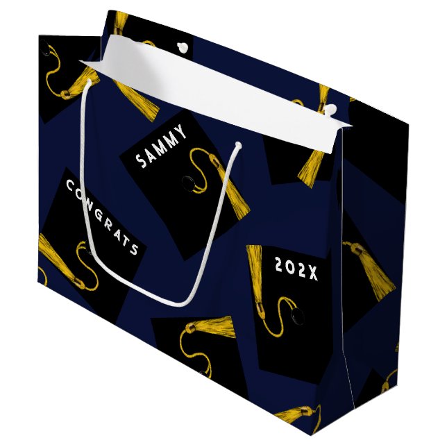 Navy Blue Graduation Large Gift Bag (Front Angled)
