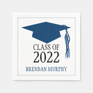 Navy Blue Graduation Mortarboard School Year Paper Napkins