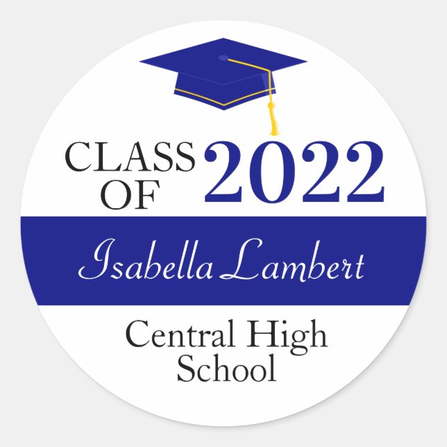 Navy Blue Graduation Party Favor Stickers (Front)