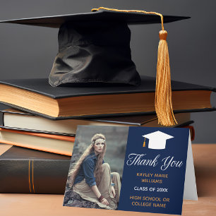 Navy Blue Graduation Photo 2025 Classic Graduate Letterpress Thank You Card
