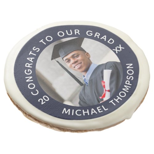 Navy blue Graduation Photo Class Year Personalized Sugar Cookie