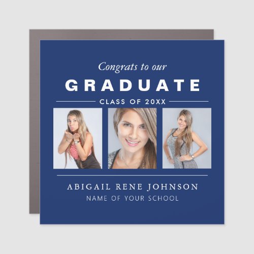 Navy Blue Graduation Photo Collage Personalized Car Magnet